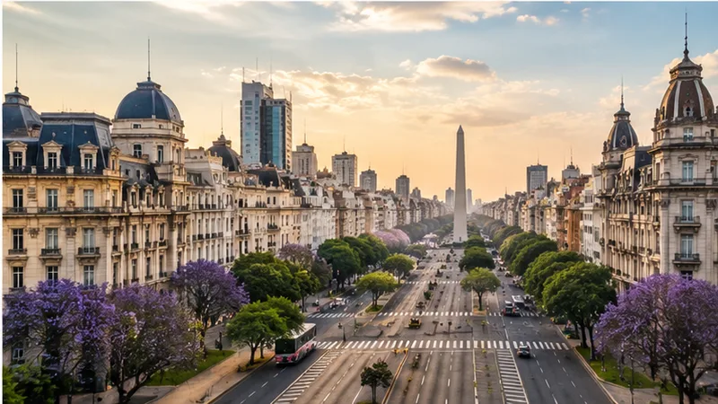 Buenos Aires, Argentina — European-style boulevard with jacaranda trees
